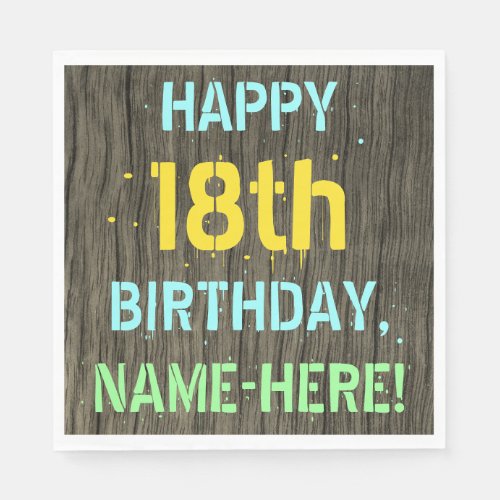 Faux Wood Painted Text Look 18th Birthday  Name Napkins