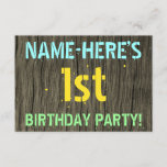 [ Thumbnail: Faux Wood, Painted Text Look, 1st Birthday + Name Invitation ]