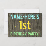 [ Thumbnail: Faux Wood, Painted Text Look, 1st Birthday + Name Invitation ]