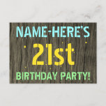 [ Thumbnail: Faux Wood, Painted Text Look, 21st Birthday + Name Invitation ]