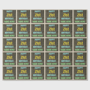 Faux Wood, Painted Text Look, 21st Birthday + Name Wrapping Paper