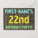 [ Thumbnail: Faux Wood, Painted Text Look, 22nd Birthday + Name Invitation ]