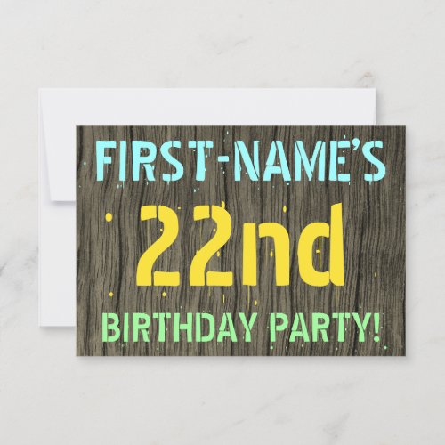 Faux Wood Painted Text Look 22nd Birthday  Name Invitation