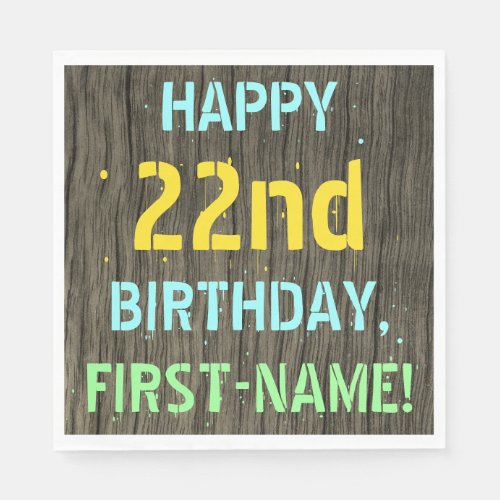Faux Wood Painted Text Look 22nd Birthday  Name Napkins