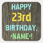 [ Thumbnail: Faux Wood, Painted Text Look, 23rd Birthday + Name Sticker ]