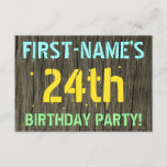 [ Thumbnail: Faux Wood, Painted Text Look, 24th Birthday + Name Invitation ]