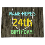 [ Thumbnail: Faux Wood, Painted Text Look, 24th Birthday + Name Gift Bag ]