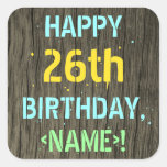 [ Thumbnail: Faux Wood, Painted Text Look, 26th Birthday + Name Sticker ]