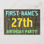 [ Thumbnail: Faux Wood, Painted Text Look, 27th Birthday + Name Invitation ]