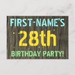 [ Thumbnail: Faux Wood, Painted Text Look, 28th Birthday + Name Invitation ]