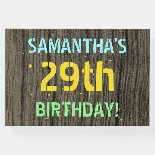 Faux Wood Painted Text Look 29th Birthday  Name Guest Book
