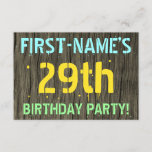 [ Thumbnail: Faux Wood, Painted Text Look, 29th Birthday + Name Invitation ]