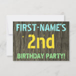 [ Thumbnail: Faux Wood, Painted Text Look, 2nd Birthday + Name Invitation ]