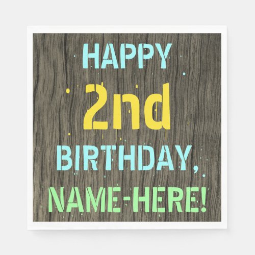 Faux Wood Painted Text Look 2nd Birthday  Name Napkins