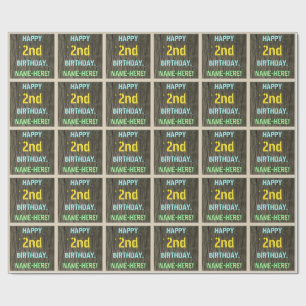 Faux Wood, Painted Text Look, 2nd Birthday + Name Wrapping Paper