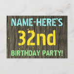 [ Thumbnail: Faux Wood, Painted Text Look, 32nd Birthday + Name Invitation ]