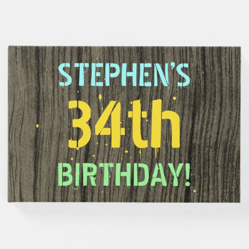 Faux Wood Painted Text Look 34th Birthday  Name Guest Book