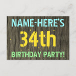 [ Thumbnail: Faux Wood, Painted Text Look, 34th Birthday + Name Invitation ]