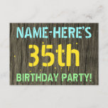 [ Thumbnail: Faux Wood, Painted Text Look, 35th Birthday + Name Invitation ]