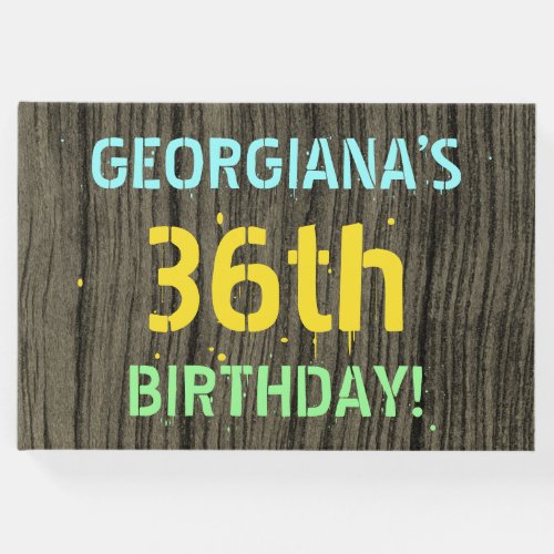 Faux Wood Painted Text Look 36th Birthday  Name Guest Book