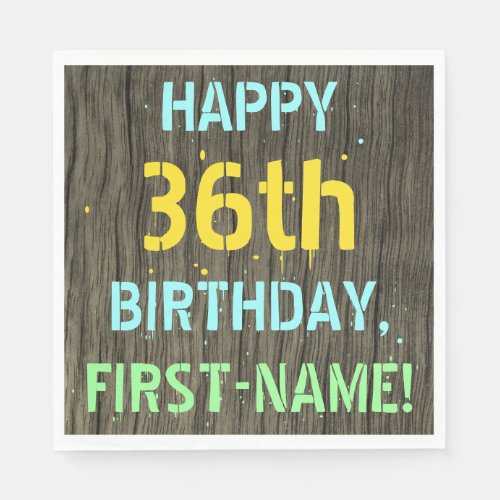 Faux Wood Painted Text Look 36th Birthday  Name Napkins
