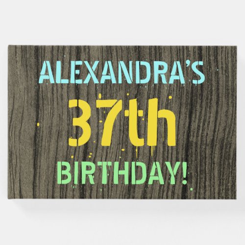 Faux Wood Painted Text Look 37th Birthday  Name Guest Book