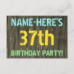 [ Thumbnail: Faux Wood, Painted Text Look, 37th Birthday + Name Invitation ]