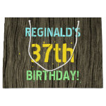 [ Thumbnail: Faux Wood, Painted Text Look, 37th Birthday + Name Gift Bag ]