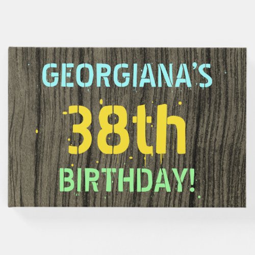Faux Wood Painted Text Look 38th Birthday  Name Guest Book