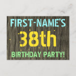 [ Thumbnail: Faux Wood, Painted Text Look, 38th Birthday + Name Invitation ]