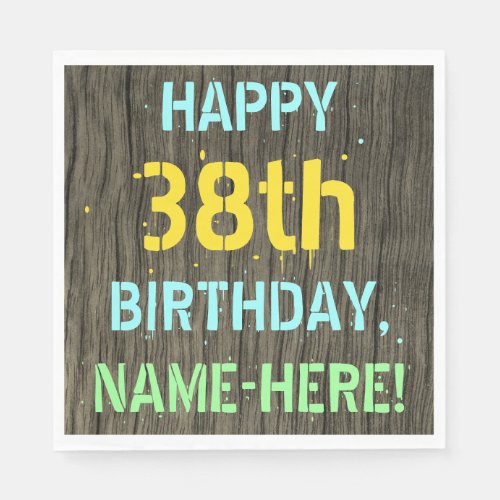 Faux Wood Painted Text Look 38th Birthday  Name Napkins