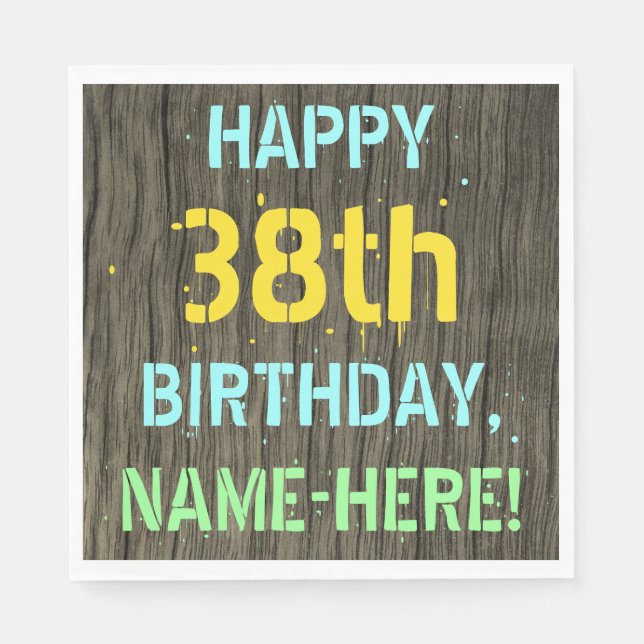 Faux Wood, Painted Text Look, 38th Birthday + Name Napkins (Front)