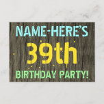 [ Thumbnail: Faux Wood, Painted Text Look, 39th Birthday + Name Invitation ]