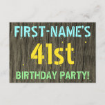 [ Thumbnail: Faux Wood, Painted Text Look, 41st Birthday + Name Invitation ]