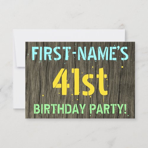 Faux Wood Painted Text Look 41st Birthday  Name Invitation