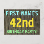 [ Thumbnail: Faux Wood, Painted Text Look, 42nd Birthday + Name Invitation ]