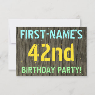 Faux Wood, Painted Text Look, 42nd Birthday + Name Invitation
