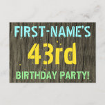 [ Thumbnail: Faux Wood, Painted Text Look, 43rd Birthday + Name Invitation ]