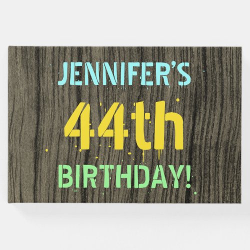 Faux Wood Painted Text Look 44th Birthday  Name Guest Book
