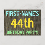 [ Thumbnail: Faux Wood, Painted Text Look, 44th Birthday + Name Invitation ]