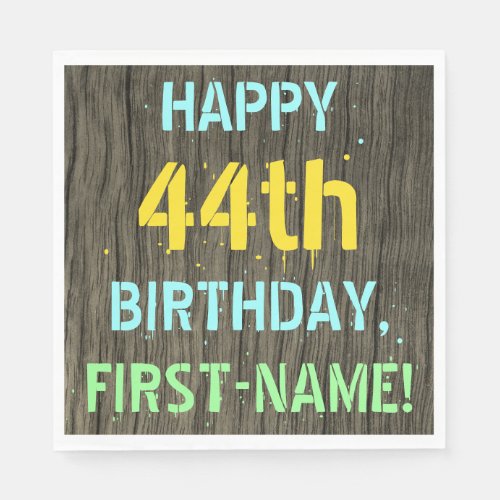 Faux Wood Painted Text Look 44th Birthday  Name Napkins
