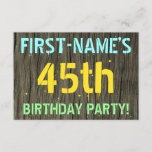 [ Thumbnail: Faux Wood, Painted Text Look, 45th Birthday + Name Invitation ]