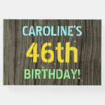 [ Thumbnail: Faux Wood, Painted Text Look, 46th Birthday + Name Guest Book ]