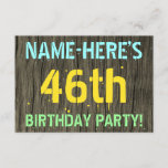 [ Thumbnail: Faux Wood, Painted Text Look, 46th Birthday + Name Invitation ]
