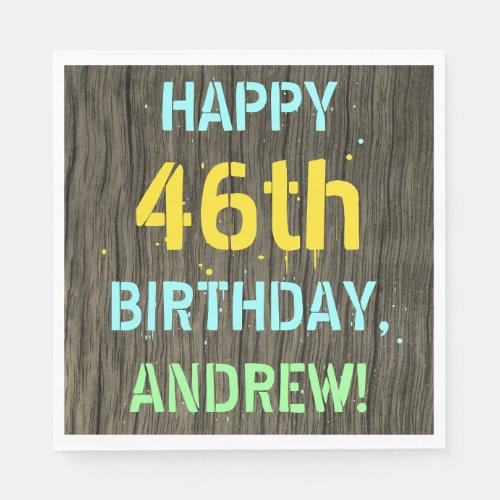 Faux Wood Painted Text Look 46th Birthday  Name Napkins