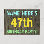 [ Thumbnail: Faux Wood, Painted Text Look, 47th Birthday + Name Invitation ]