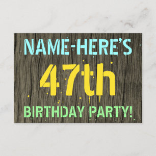 Faux Wood, Painted Text Look, 47th Birthday + Name Invitation