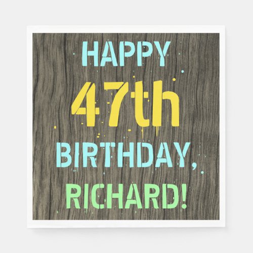 Faux Wood Painted Text Look 47th Birthday  Name Napkins