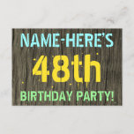 [ Thumbnail: Faux Wood, Painted Text Look, 48th Birthday + Name Invitation ]