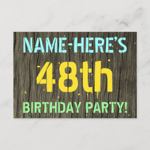 Faux Wood, Painted Text Look, 48th Birthday + Name Invitation